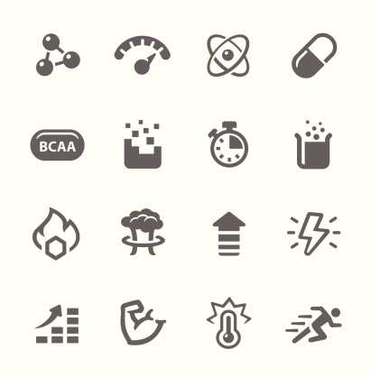 Icon set related to sport supplements effects.