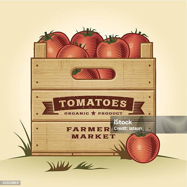 Retro Caixa De Tomate - Arte vetorial de stock e mais imagens de Madeira - Material - Madeira - Material, Estilo retro, Fora de moda - Estilo