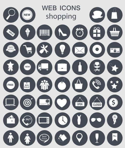 illustrazioni stock, clip art, cartoni animati e icone di tendenza di shopping icone illustrazione vettoriale - symbol star shape computer icon silver