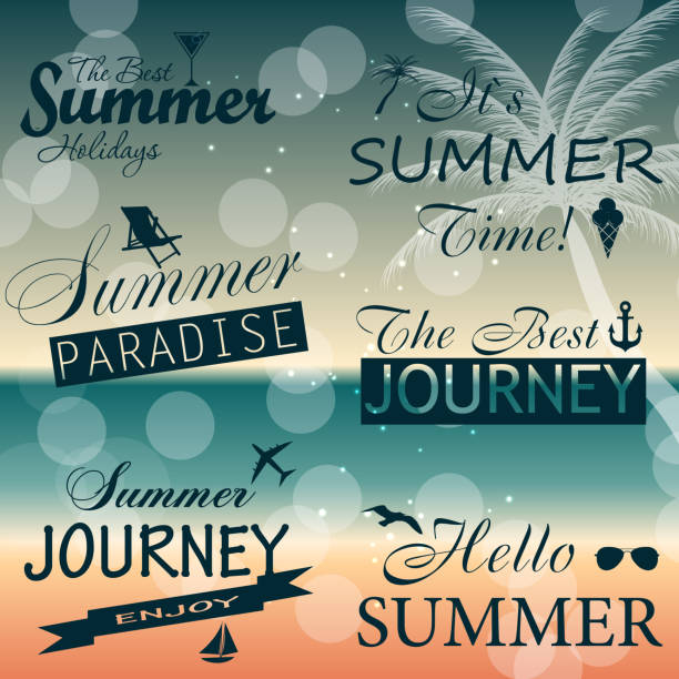 ilustrações de stock, clip art, desenhos animados e ícones de férias de verão vector fundo. - postage stamp silhouette beach suitcase