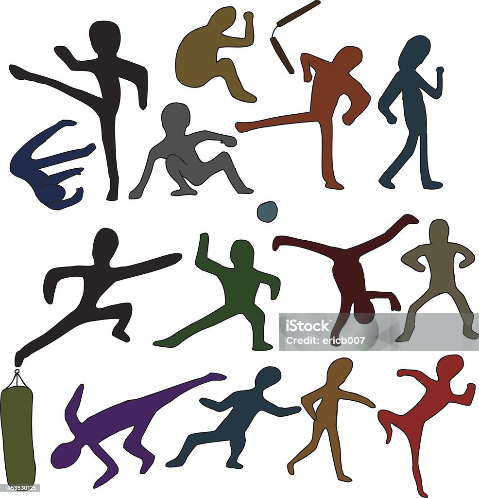 Martial Arts Doodles Set of martial arts people and objects over white background. Download includes high resolution JPG with layered EPS. Capoeira stock vector