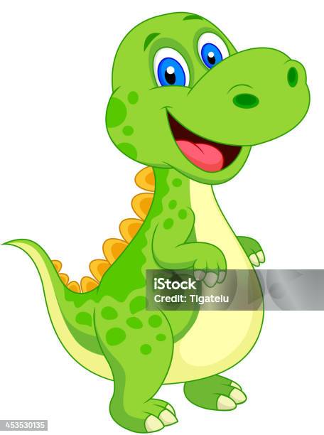 Cute Cartoon Dinosaur In Green And White Stock Illustration - Download Image Now - Cheerful, Dinosaur, Ancient