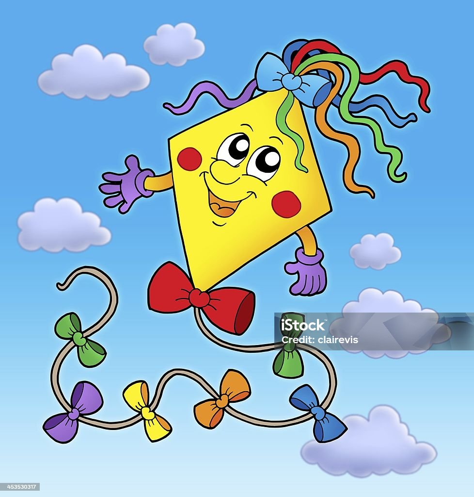 Cute Kite On Blue Sky Stock Photo - Download Image Now - Cartoon ...