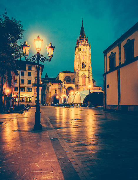 Oviedo, Spain - May 24, 2018: people are walking by street in Oviedo, Spain