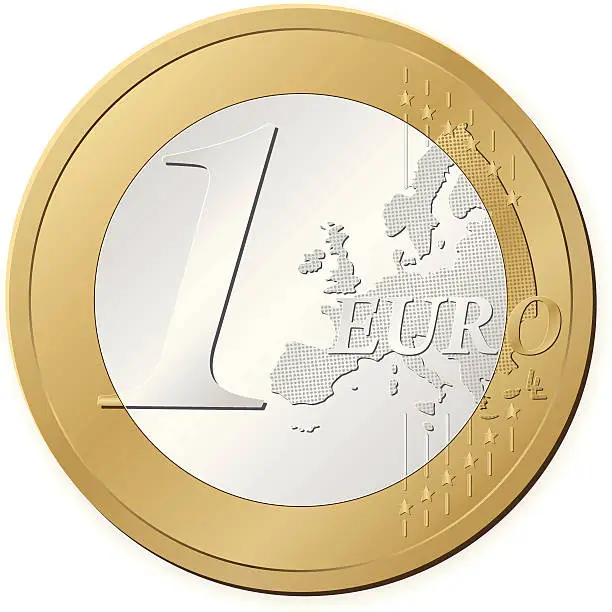 Vector illustration of Isolated image of a one euro coin on a white background