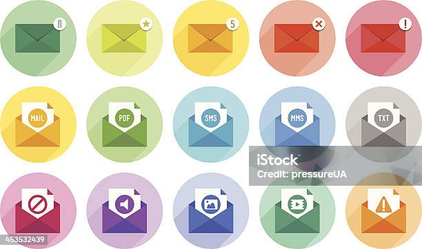 Email Icone Set - Immagini vettoriali stock e altre immagini di Affari - Affari, Attaccato, Bianco