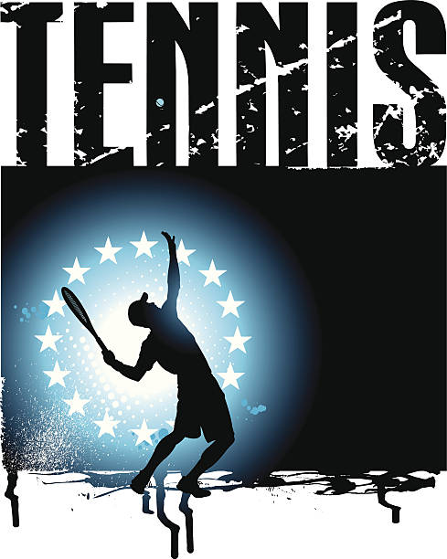 ilustraciones, imágenes clip art, dibujos animados e iconos de stock de tenis grunge fondo-men's sirve - silhouette tennis competitive sport traditional sport