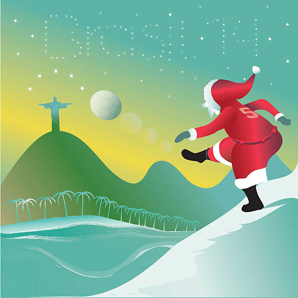 ilustraciones, imágenes clip art, dibujos animados e iconos de stock de santa claus ponen en el año nuevo - championship 2014 brazil brazilian