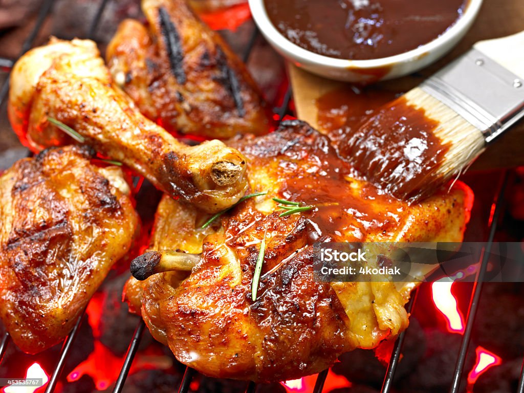 BBQ Chicken BBQ Chicken on Grill. Appetizer Stock Photo