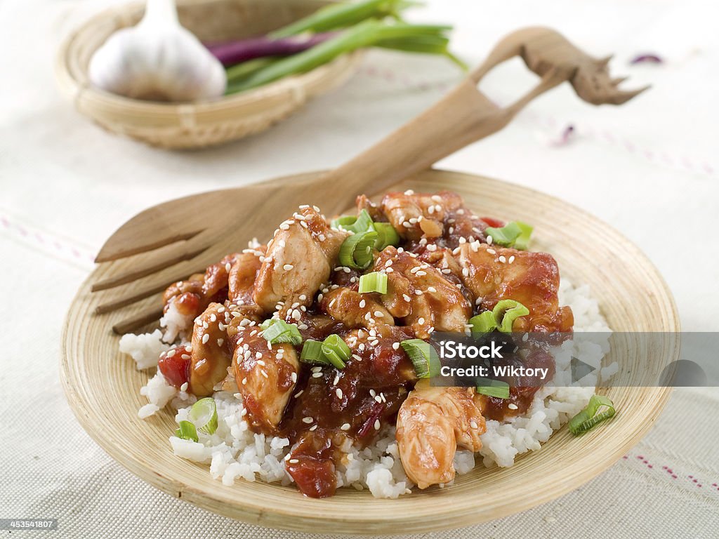 Rice with chicken sauce Delicious rice with chicken sauce, selective focus Chicken Meat Stock Photo