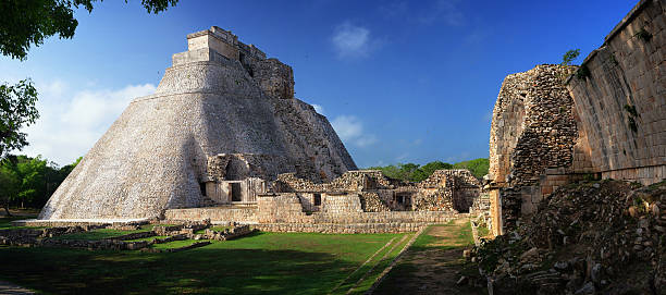 Panoramic view of the Mayan pyramids in Uxmal, Yucatan, Mexico.