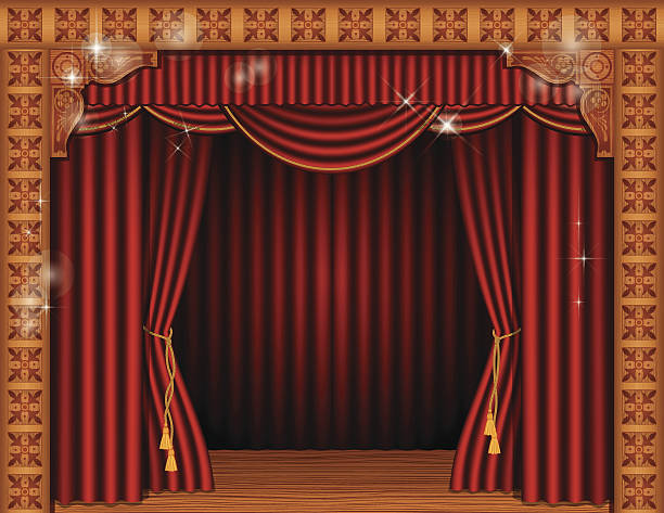 театр сцена с шторы - curtain tie stock illustrations