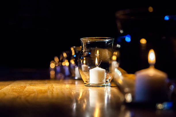 Row of Candles on a Stage stock photo