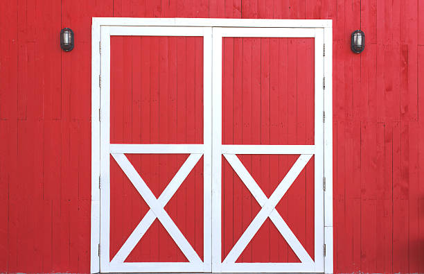 istock Red wood door 453550035