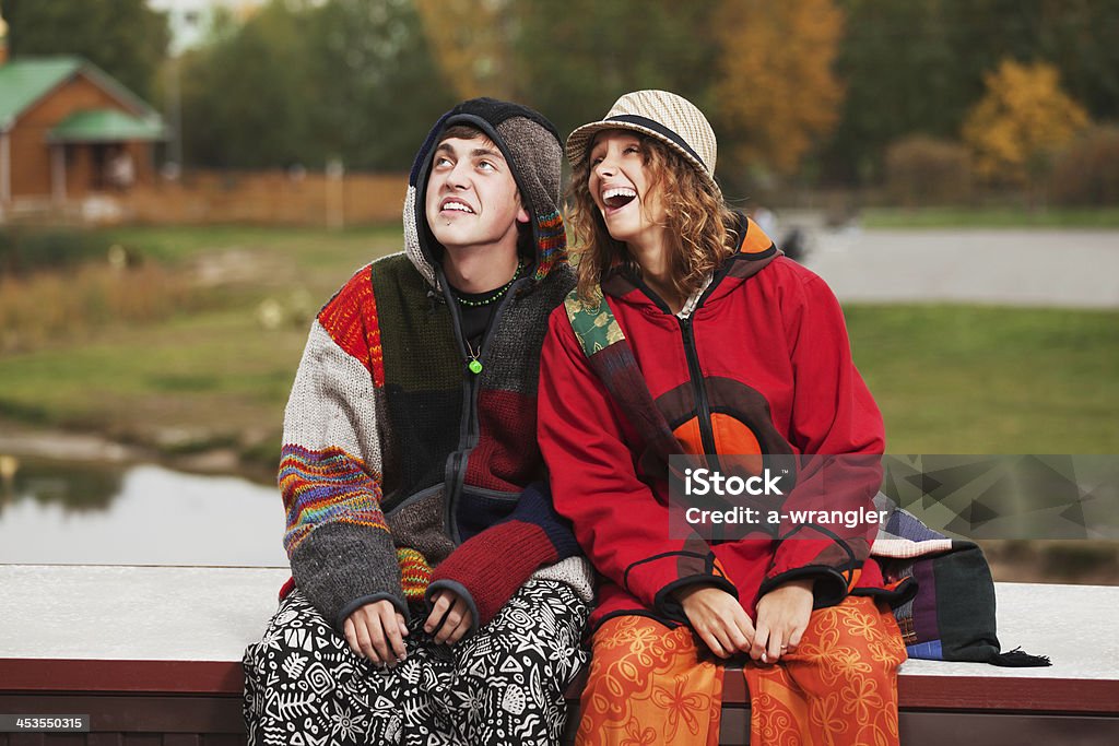 Young hippie couple in autumn park 16-17 Years Stock Photo