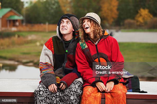 Young Hippie Couple In Autumn Park Stock Photo - Download Image Now - 16-17 Years, 18-19 Years, 20-24 Years