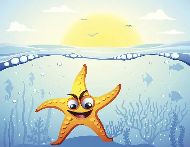 Vector illustration of Starfish under the sea