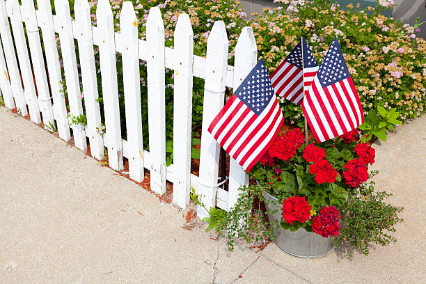 istock House Garden With American Flags 453562167