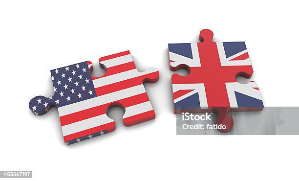 Banderas De Estados Unidos Y Reino Unido Puzzle Foto de stock y más banco de imágenes de Bandera del Reino Unido - Bandera del Reino Unido, Bandera estadounidense, Forma