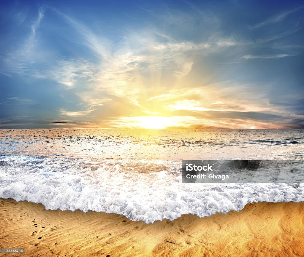 Beach Tropical yellow sand beach and blue sky Atmospheric Mood Stock Photo