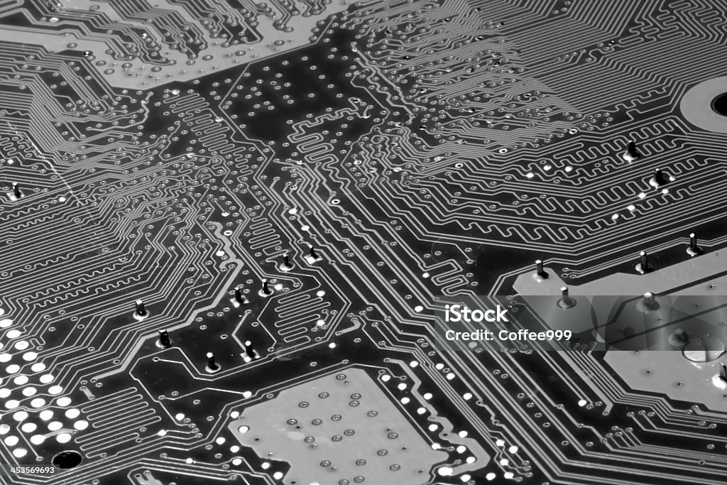 Vert circuit informatique détails en noir et blanc - Photo de Image en noir et blanc libre de droits