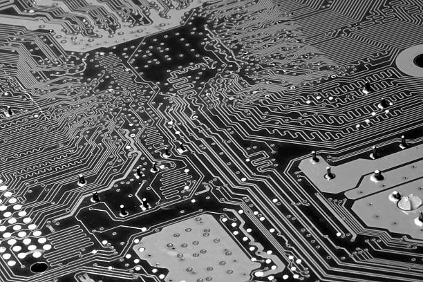 istock Green computer circuit details in black and White 453569693