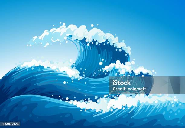 Sea With Giant Waves Stock Illustration - Download Image Now - Artist, Blue, Computer Graphic