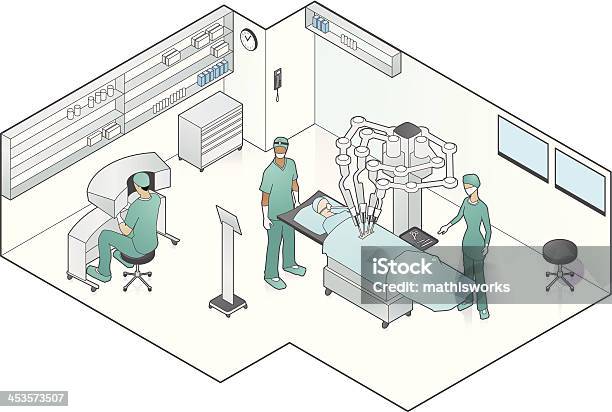 Ilustración de Robot Assisted La Cirugía y más Vectores Libres de Derechos de Cirugía robótica - Cirugía robótica, Robot, Cirugía