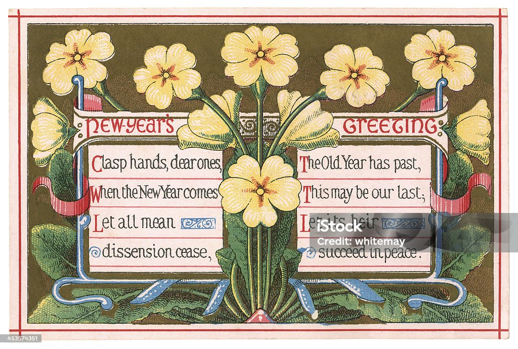 Новый год приветствия карты 1874 года, - Стоковые иллюстрации 1870-1879 роялти-фри