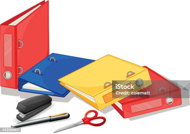 School And Office Supplies Stock Illustration - Download Image Now - Scissors, Stapler, Angle