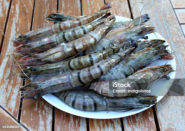 Fresh Shrimp In A Plate On The Garden Table Stock Photo - Download Image Now - Close-up, Farmer, Fine Dining