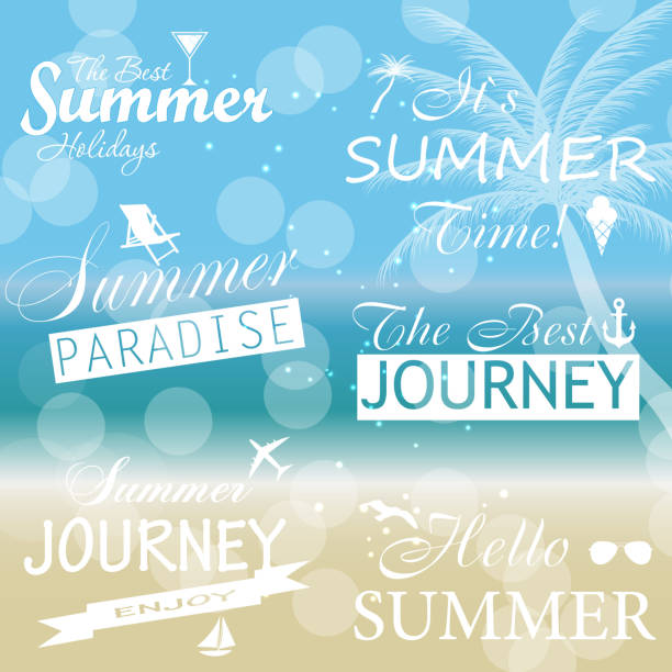 летние праздники векторные фон. - postage stamp silhouette beach suitcase stock illustrations