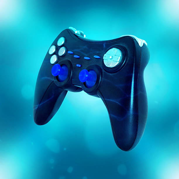 istock Square photo of joystick on blue background 453594075