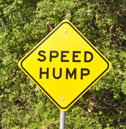 A speed hump sign found at the El Chorro Regional Park near San Luis Obispo, California. Not sure if this was a mistake or they said 