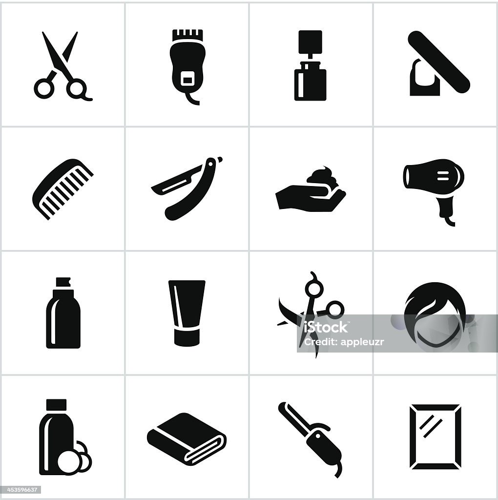 Black Hair Salon Icons Hair salon icons. All white strokes/shapes are cut from the icons and merged allowing the background to show through. Icon Symbol stock vector