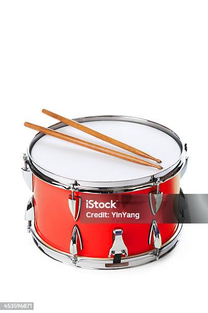 Red Snare Drum With Sticks Isolated On White Background Stock Photo - Download Image Now
