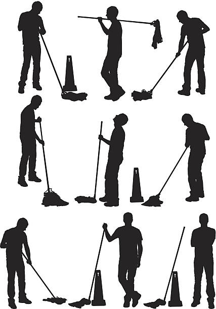 Man cleaning the floor Man cleaning the floorhttp://www.twodozendesign.info/i/1.png custodian silhouette stock illustrations