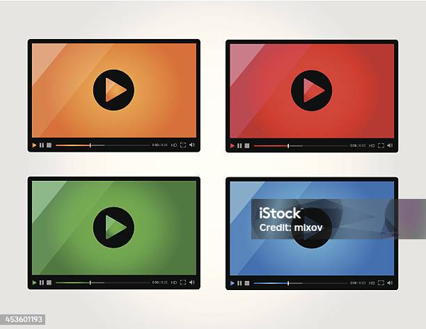Vetores de Video Player Para Web Em Diferentes Cores e mais imagens de Azul - Azul, Brincar, Cantar