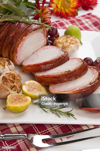 Baconwrapped Pork Loin With Fruits Stock Photo - Download Image Now - Bacon, Close-up, Cooked