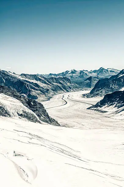 Image of Aletsch Glacier with Konkordiaplatz 2799m where the glacier becomes ice/snow river.