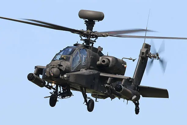 AH-64 Apache Attack Helicopter hovering over a target