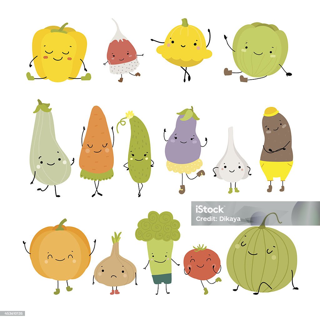 Cute vegetables Cartoon Vector Illustration of Funny Vegetables Food Characters stock vector