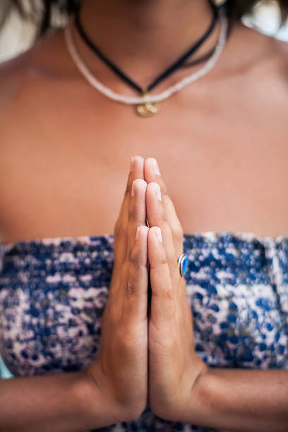 istock Woman hands in Namaste prayer mudra 453624425
