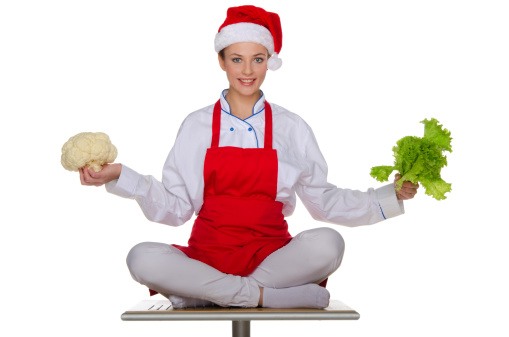 Chef prepares for Christmas isolated on white