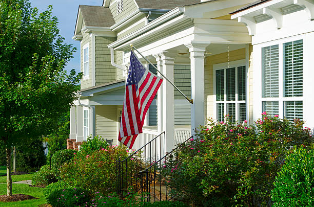 istock Front Porch with an American Flag 453625369