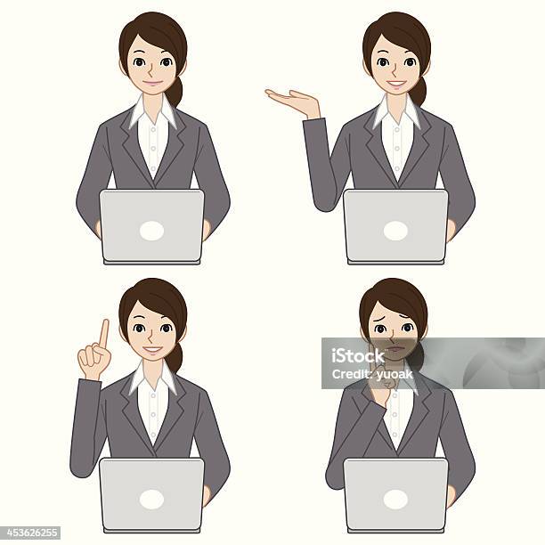 Biznes Kobieta Z Komputera - Stockowe grafiki wektorowe i więcej obrazów Japończycy - Japończycy, Kobiety, Komputer stacjonarny