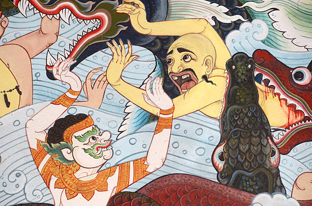 istock Thai painting intemple with traditional style. 453627521