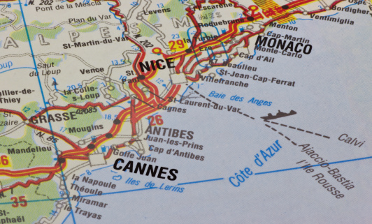 The French Riviera on an  old map.