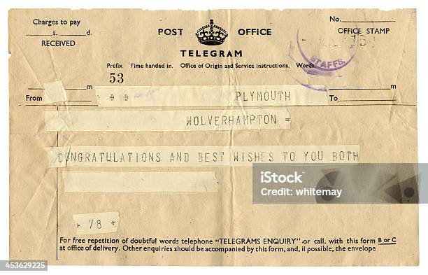 Britische Hochzeit Glückwunsch Telegramm 1945 Stockfoto und mehr Bilder von Telegramm - Telegramm, Vereinigtes Königreich, Wolverhampton