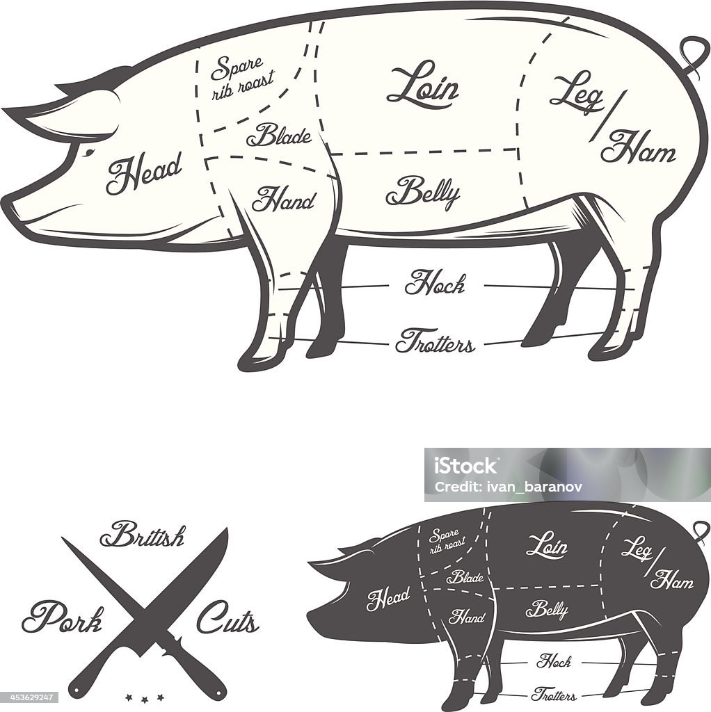 British (UK) cortes de Carne de Porco - Royalty-free Carne de Porco arte vetorial
